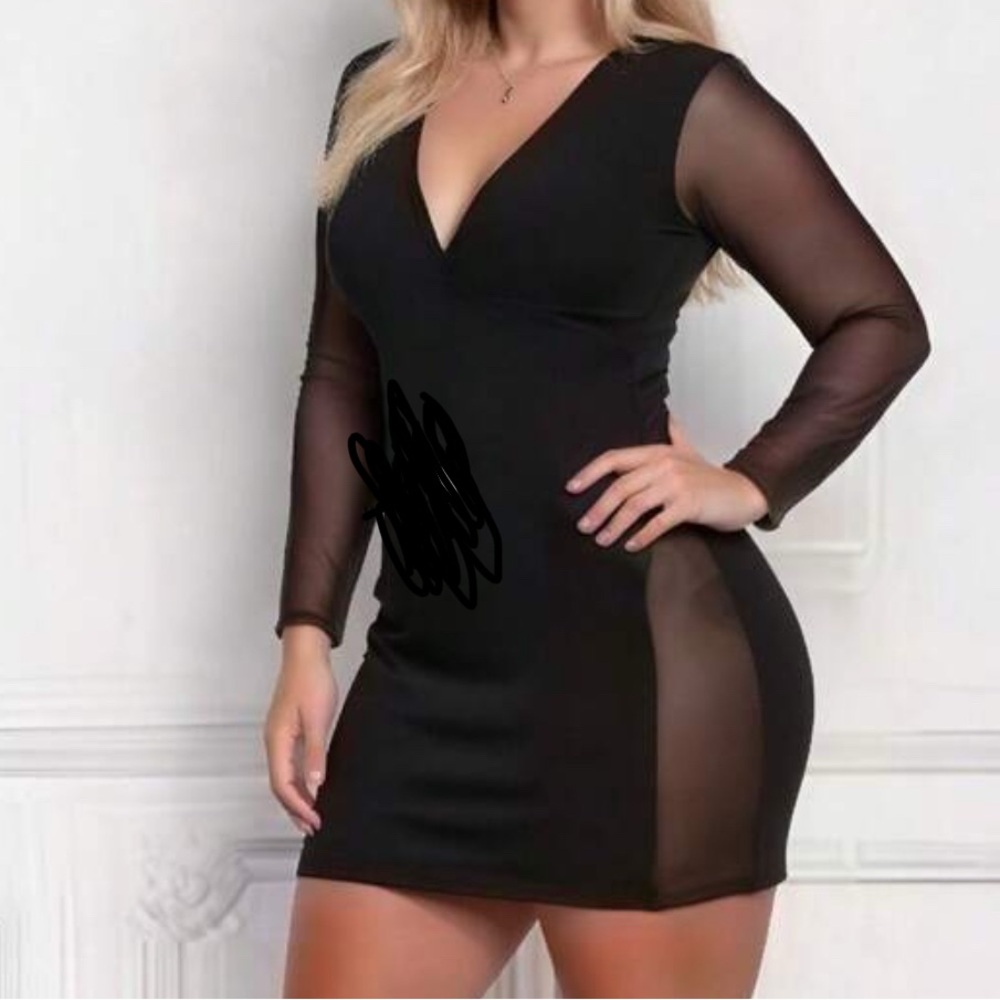 Elegant Black Sheer Sleeve Dress